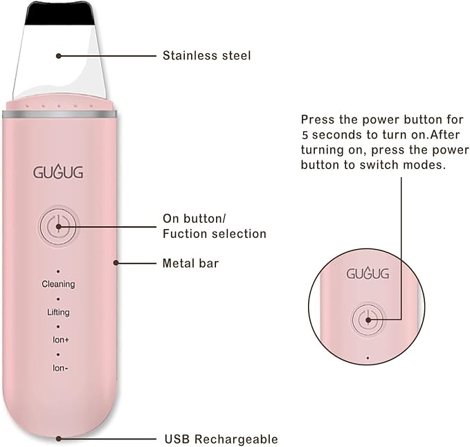 GUGUG Skin Scrubber Face Spatula Skin Spatula Pore Cleaner Blackhead Remover Tools for Facial Deep Cleansing-4 Modes, Pink-VivaGrace Women