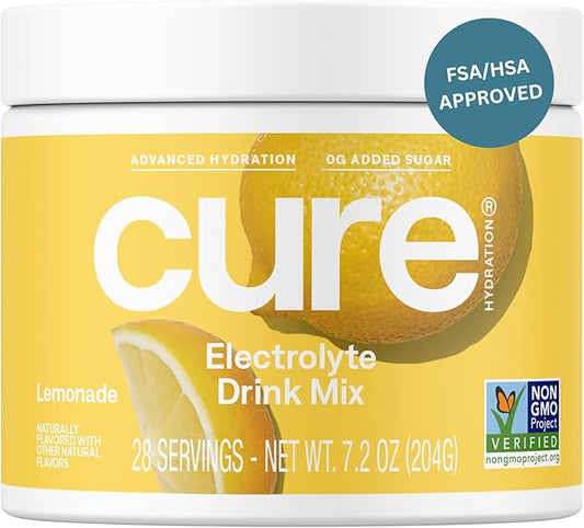 Cure Hydration | Plant-Based Electrolyte Drink Mix | No Added Sugar | Dehydration Relief Powder Made with Coconut Water | Non-GMO | Vegan | 28 Servings Jar - Lemonade-VivaGrace Women