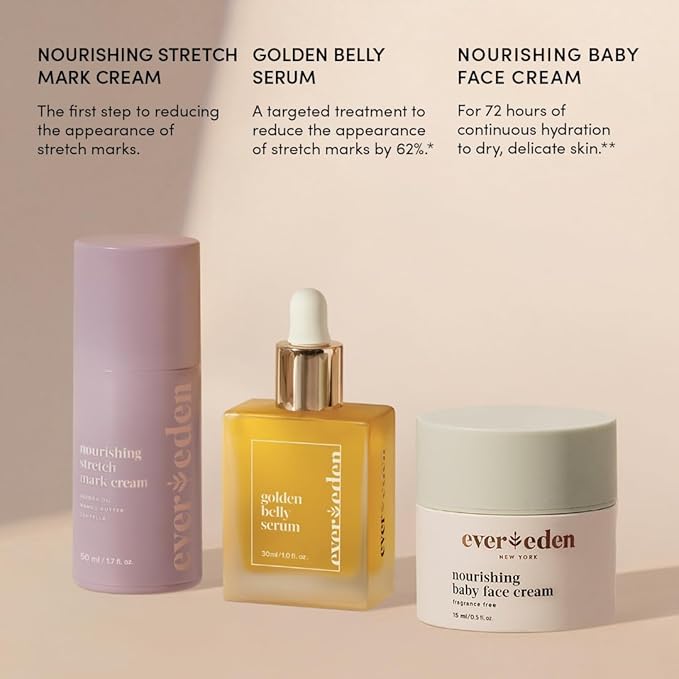 Evereden Mama & Baby Discovery Set - Dermatologist-Developed Clean & Vegan Maternity Skin Care Bundle - Stretch Mark Cream, Belly Serum, & Nourishing Baby Face Cream - Postpartum Gifts for New Mom-VivaGrace Women