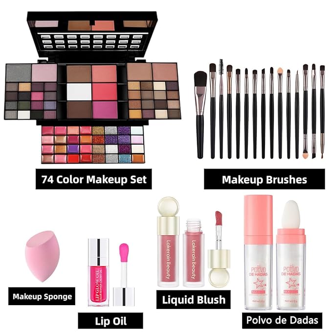 74 Colors Makeup Kit - Makeup Sets - Makeup palettes with 36 Eyeshadow - All in One Makeup Kit for Women and Girls Full Kit for Valentine's Day Gifts-VivaGrace Women