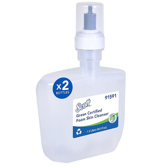 Scott Professional Green Certified Foam Hand Soap (91591), 1.2 L, Foaming, Clear, No Fragrance Added, Ecologo, NSF E-1 Rated, Automatic Refills (2 Bottles)