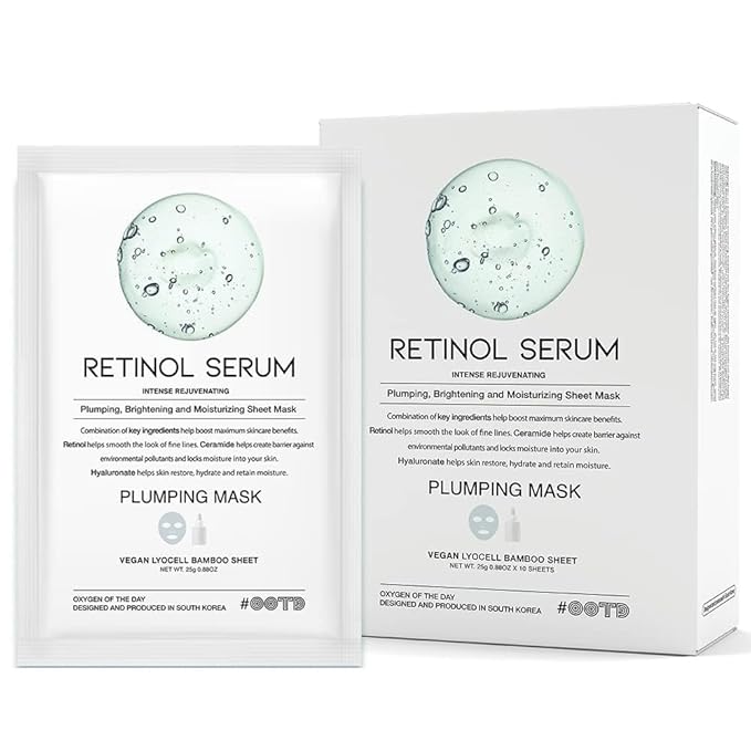 Rejuvenating Retinol Sheet Mask Korean Vegan Wrinkle Lifting, Plumping and Moisturizing Sheet Mask, Retinol, Ceramide, Hyaluronate 10EA-VivaGrace Women