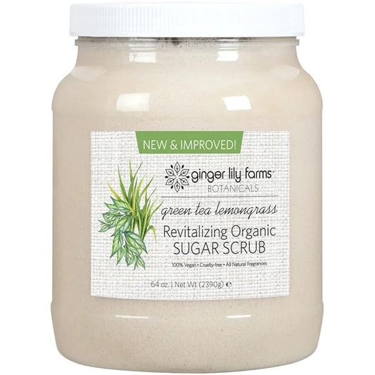 Ginger Lily Farms Botanicals Revitalizing Organic Sugar Scrub, All-Natural Skin Exfoliating Sugar Crystals, 100% Vegan & Cruelty-Free, Green Tea Lemongrass, 64 oz.-VivaGrace Women