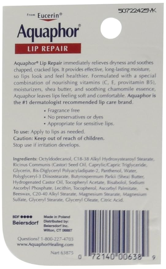 Aquaphor Lip Repair Tube Blister Card, 0.35 Ounce (Pack of 4)-VivaGrace Women