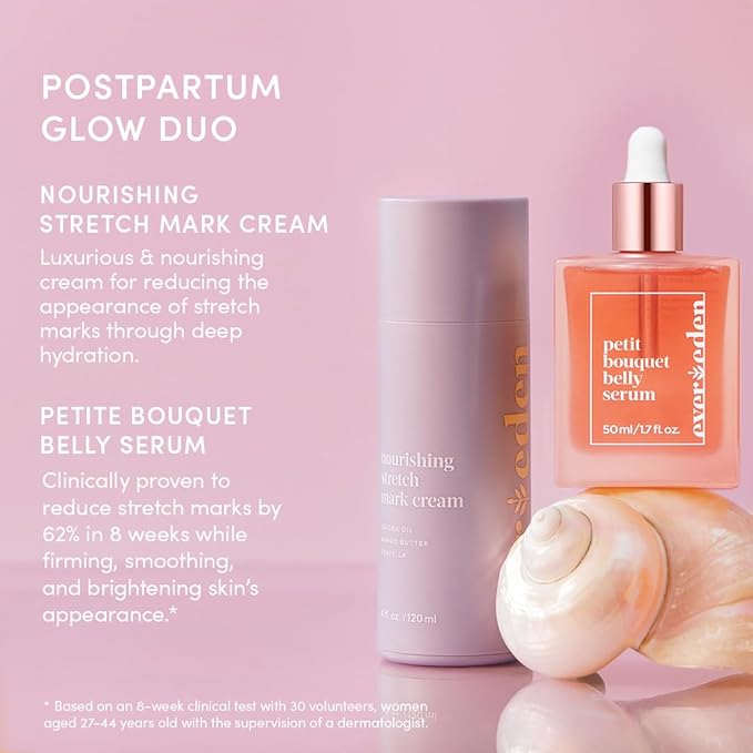Evereden Postpartum Glow Duo - Petit Bouquet Belly Oil & Nourishing Stretch Mark Cream - Dermatologist-Developed Clean & Vegan Maternity Skincare Postpartum Gifts for New Mom - Stretch Mark Reduction-VivaGrace Women