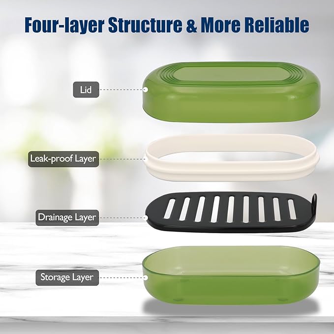 Shampoo Bar Holder Travel Case, Large Soap Holder for 5 oz/10 oz Oversized Bars, Durable & Versatile Storage Soap Container with Drainage Layer (Green Style A-Large)-VivaGrace Women