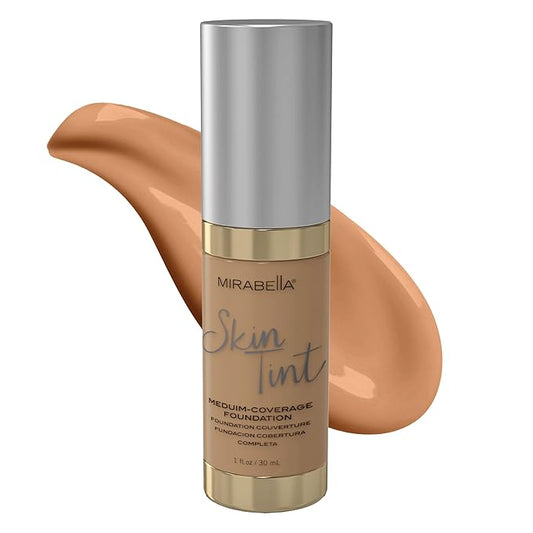 Mirabella Skin Tint Creme Liquid Foundation Makeup, Oil-Free Mineral Foundation for Medium Coverage - w/Hyaluronic Acid, Squalane, & Allantoin for All Skin Types - IIIW Warm-VivaGrace Women