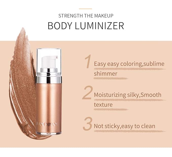 Body Face Luminizer Highlighter Cream Spray Liquid Bronzer Illuminator Glow Glistening Makeup Foundation (#4 Golden Brown)-VivaGrace Women