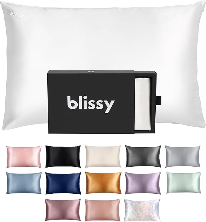 Blissy Silk Pillowcase - 100% Pure Mulberry Silk - 22 Momme 6A High-Grade Fibers - Silk Pillow Cover for Hair & Skin - Regular, Queen & King (Blissy White, Standard)-VivaGrace Women