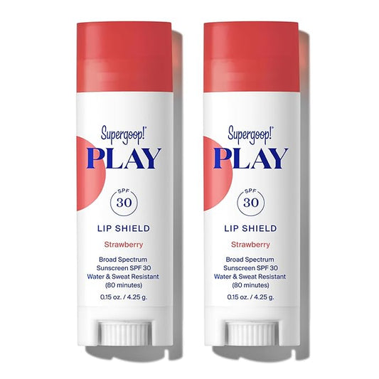 Supergoop! PLAY Lip Shield SPF 30 with Strawberry - Pack of 2 - Moisturizing Lip Treatment for Dry Cracked Lips - Clean Ingredients & Broad Spectrum UV Protection-VivaGrace Women