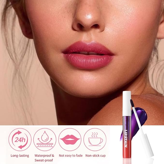 evpct Mauve Red Peel Off Lip Stain Tints, Matte Liquid Lipstick Lip Stain Long Lasting Waterproof for Women, Non-stick Cup Lipstick Peel Off Highly Pigmented Not Faded Smudge-proof Easy to Apply, 02