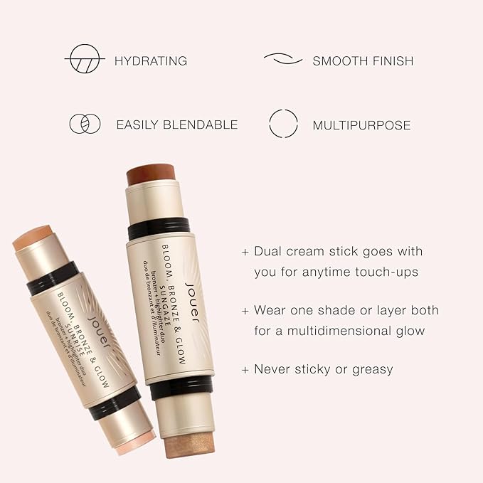 Jouer Bloom, Bronze & Glow Bronzer + Highlighter Stick - Cream Contour Makeup Stick - Hydrating Rose Hip Oil and Squalane Formula, Sunset-VivaGrace Women
