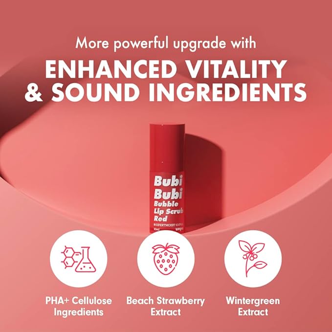 UNPA Bubi Bubi Bubble Lip Scrub Red 0.33 Fl Oz| Lip Bubble Moisturizer & Lip Scrubber | Lip Care Products for Lip Repair & Lip Lightening | Lip Scrubs Exfoliator & Moisturizer | Korean Lip Moisturizer-VivaGrace Women