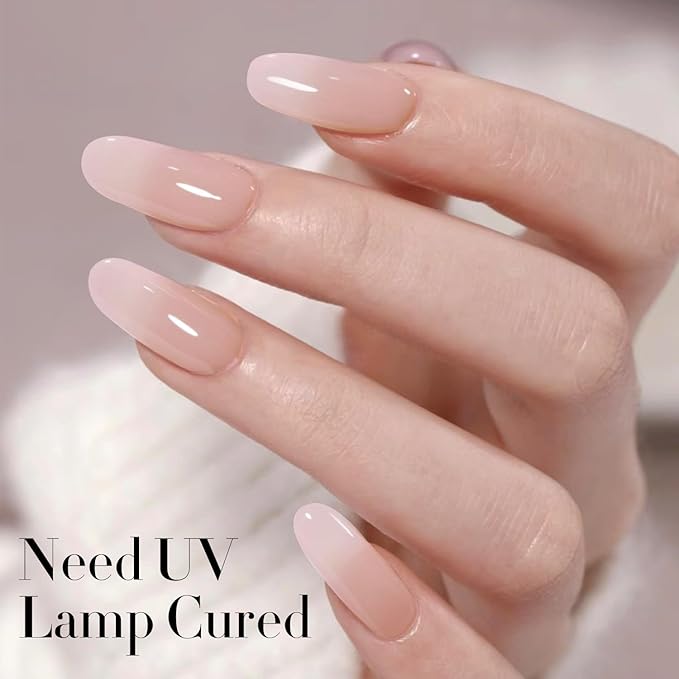 Double Rhythm Translucent Gel Polish Sheer Neutral Natural Light Milky Same Color Same Bottle 15ML Jelly Nail Polish Nail Art DIY at Home (Milky Pink-A1377)-VivaGrace Women