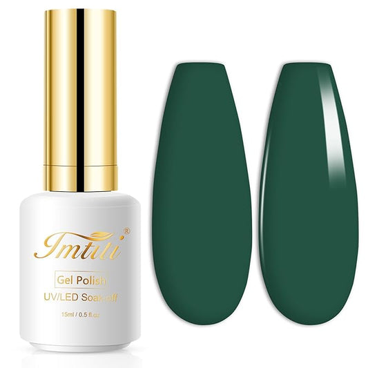 Imtiti Gel Nail Polish, 1 Pcs 15ml Dark Green Color Gel Polish Soak Off Nail Art Manicure Salon DIY Nail Lamp Gel Nail Design Decoration at Home Gift for Women, 0.5 Fluid Ounces