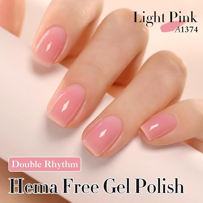 Double Rhythm 0.50 OZ Gel Polish Hema Free Same Color Same Bottle Golden Round Translucent Neutral Natural Milky 15 ML Jelly UV Polish Art DIY at Home (Light Pink-C1374)