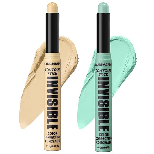 LANGMANNI Multi-Use Face Contour Stick,Highlighter & Concealer Stick, Combo Use For Correcting Color Balancing (#01+#02 Yellow+Green)-VivaGrace Women