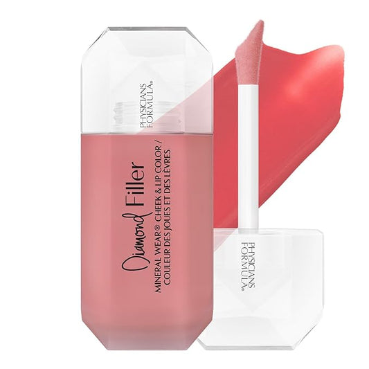 Physicians Formula Mineral Wear®Diamond Filler Cheek & Lip Color, Serum-to-Cream Multi-Use Liquid Blush Formula, Plumps & Smooths for Fuller Looking Cheeks & Lips, Monochromatic Look - Brilliant Peach-VivaGrace Women