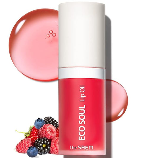 THESAEM Eco Soul Lip Oil 02 Berry - Plumping & Hydrating Lip Oil to Nourish & Moisturize Lips – Berry Extract & Rose Water - Lips Soft & Glossy for Dry Lips, 0.21 fl.oz.-VivaGrace Women