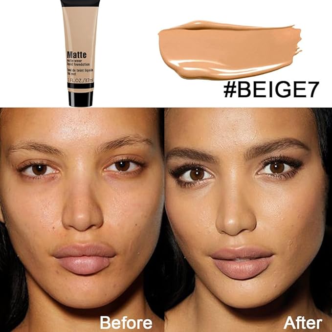 1 Pack Liquid Foundation Cream for Face Makeup,Durable Full Coverage Matte Concealer Make Up,Oil Control & Waterproof Base Primer -1 Fl.Oz-BEIGE 6#-VivaGrace Women