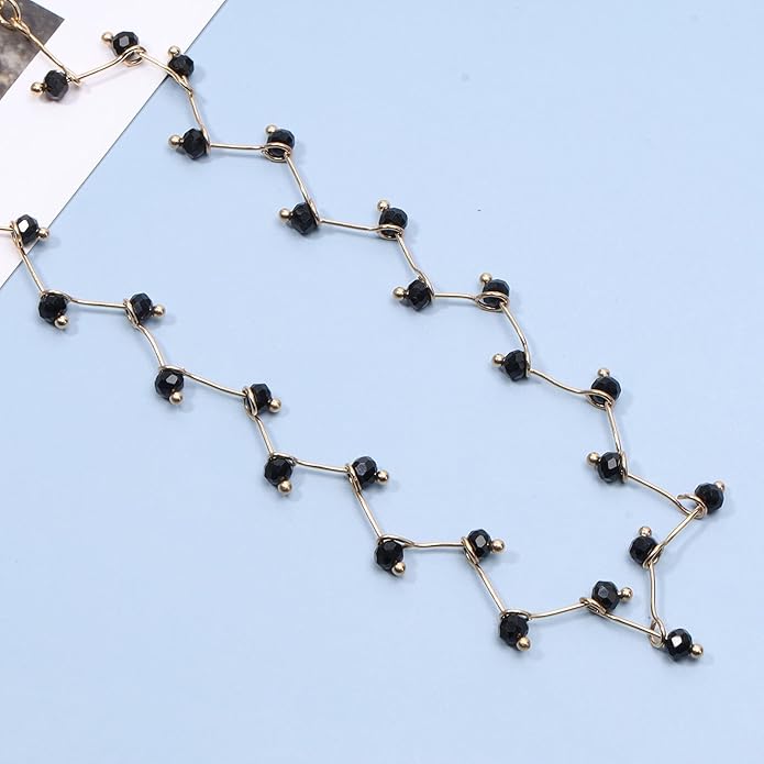 Black Crystal Choker Necklace Short Black Beaded Choker Necklace Silver Chain Necklace Minimalist Necklace Jewelry for Women and Girls-VivaGrace Women