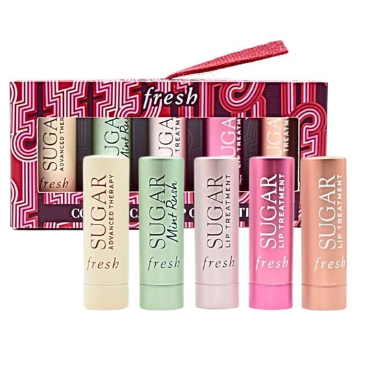 Fresh Color & Care Lip Collection Holiday Gift Set:: Tinted Lip Balms in Sugar Rosé, Honey, Bloom, Sugar Advanced Therapy, Mint Rush Lip Treatment-VivaGrace Women
