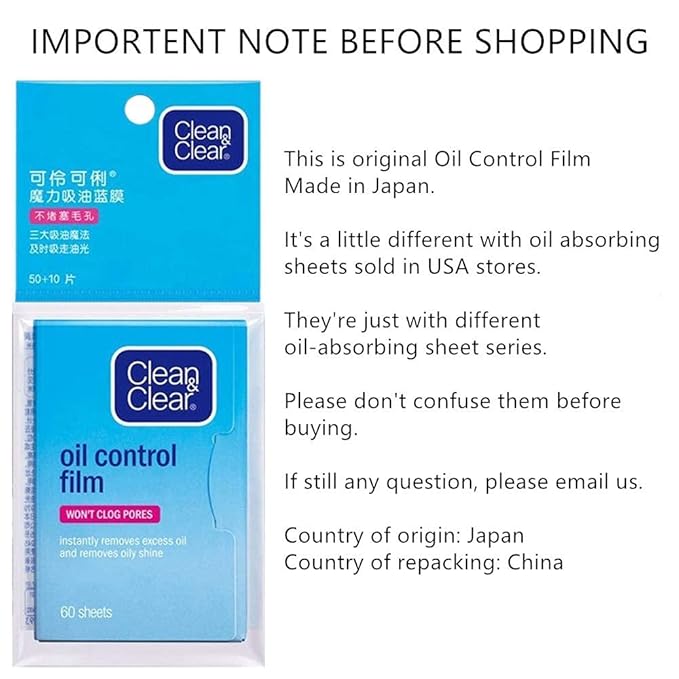 Oil Blotting Sheets From China Replacment for Clean&Clear Oil Absorbing Sheets,2 Pack(total 120sheets) Oil Control Film for Face,High-performance Handy Face Blotting Paper for Oily Skin-VivaGrace Women