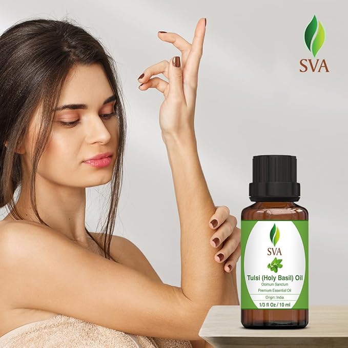 SVA Holy Tulsi Essential Oil – 1/3 Fl Oz – 100% Natural Tulsi Oil - for Diffuser, Hair Care, Face, Skin Care, Aromatherapy, Scalp and Body Massage, Soap and Candle Making-VivaGrace Women