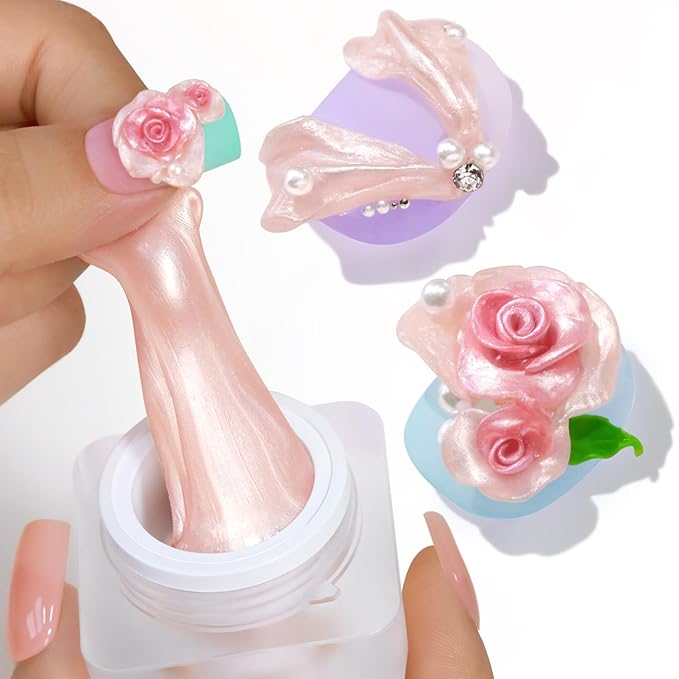 Double Rhythm 3D Nail Gel Pearl Solid Sculpting Gel for Nail Art Non-Sticky Hard for Building Carving Molding Extension Soak Off UV/LED Nail Art Salon Home DIY 0.5 Oz (Nude-Silk 02)-VivaGrace Women