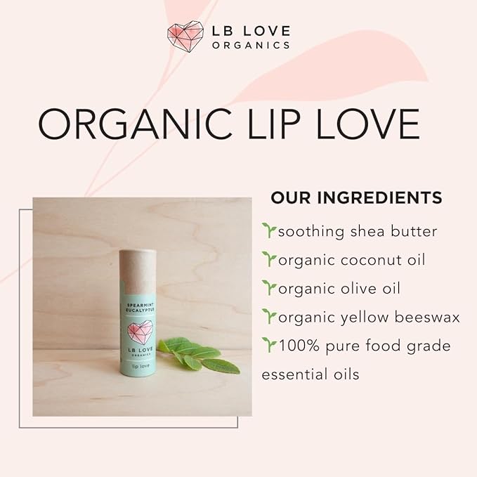 Plastic Free Lip Love | Jumbo Organic Lip Balm | Organic Beeswax and Plant Based | Zero Waste Natural Lip Balm (Spearmint Eucalyptus)-VivaGrace Women