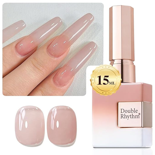 Double Rhythm Translucent Gel Polish Sheer Neutral Natural Light Milky Same Color Same Bottle 15ML Jelly Nail Polish Nail Art DIY at Home (Milky Nude Purple-A1414)-VivaGrace Women