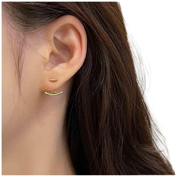 Boho Bar Ear Jacket Earrings Gold Stick Studs Earrings Minimalist Geometric Earrings Bar Ear Crawlers Earrings Jewelry for Women and Girls-VivaGrace Women