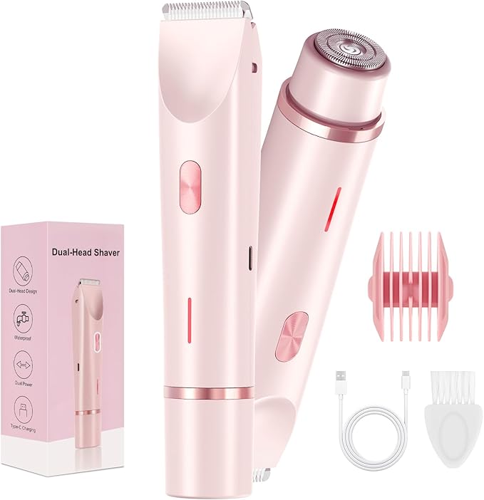 Bikini Trimmer for Women,Dermave Bikini Shaver,2-in-1 Electric Razors for Women(Pale Pink)-VivaGrace Women