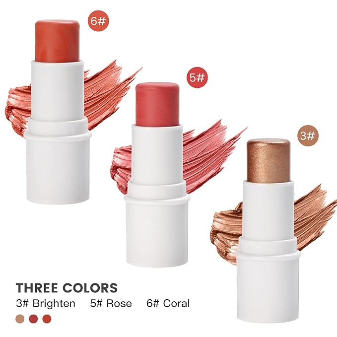 Cream Blush Stick for Cheek and Lip Tint, Multi Use as Highlighter Makeup and Blush Stick for Older Women & Mature Skin(#3 Brighten)-VivaGrace Women