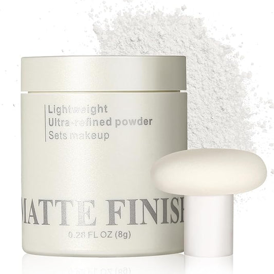 Erinde White Translucent Matte Setting Powder with Puff, Face Loose powder Makeup, Oil Control Finishing Powder, Lightweight Blurring Powder, Waterproof, 24H Long-Lasting, Creates Soft Focus Effect-VivaGrace Women