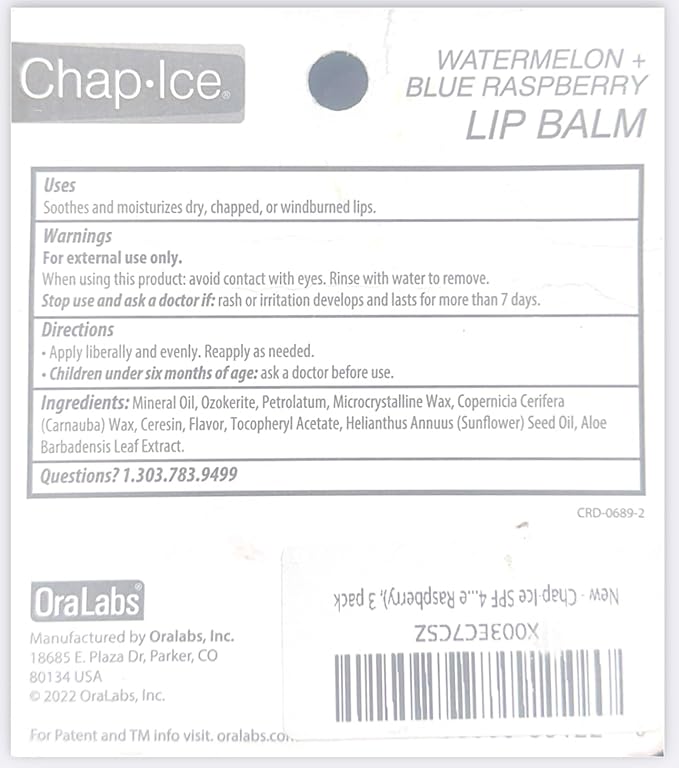 Chap-Ice SPF 4 Premium Lip Balm, Crazy Flavors (Watermelon & Blue Raspberry), 3 pack-VivaGrace Women