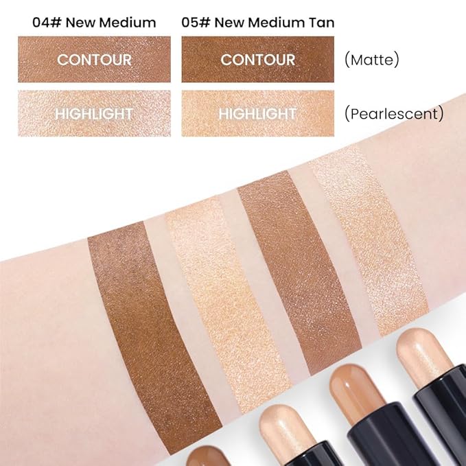 evpct 2in1 Face Shaping & Contouring Stick Cream Contour Concealer Bronzer Stick Makeup Kit for Face Highlighter Makeup Stick contorno maquillaje de maquillaje, NEW Medium + NEW Medium Tan-VivaGrace Women