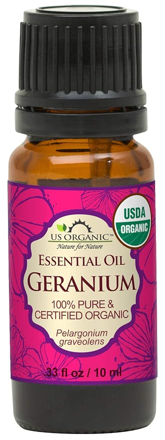 US Organic 100% Pure Geranium Essential Oil - USDA Certified Organic, Steam Distilled - W/Euro droppers (More Size Variations Available) (10 ml / .33 fl oz)-VivaGrace Women