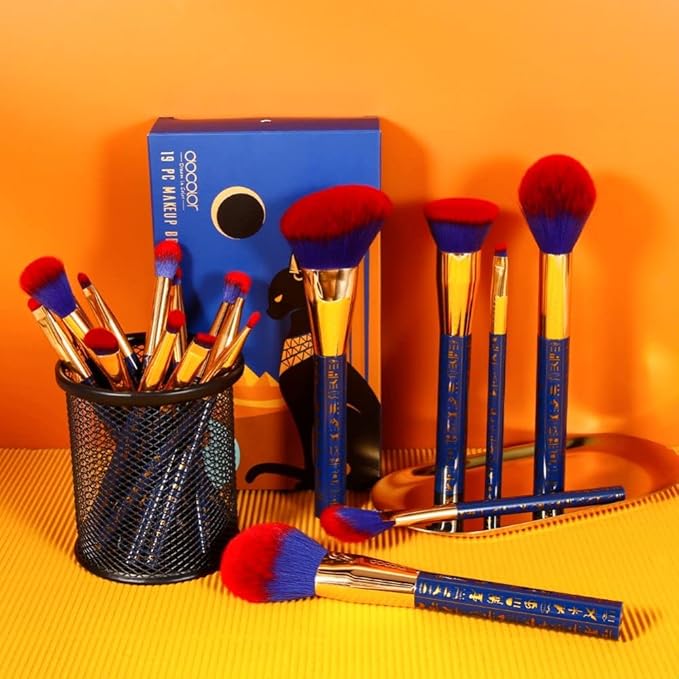 Docolor Makeup Brushes 19Pcs Makeup Brush Set Premium Gift Synthetic Powder Kabuki Foundation Contour Blush Concealer Eye Shadow Blending Liner Make Up Brush Kit, Ancient Egyptian Series-VivaGrace Women