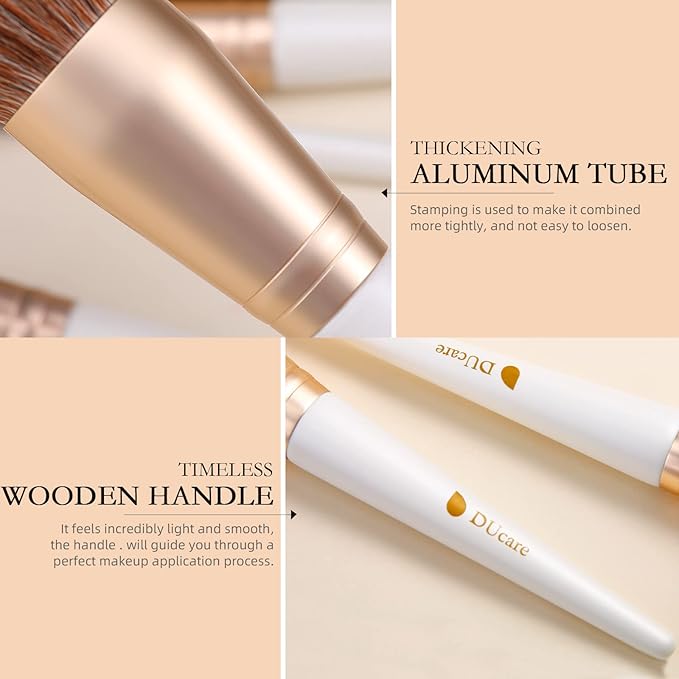 DUcare Makeup Brushes with Bag - 14Pcs Professional Synthetic Make Up Brushes Set for Blush Concealer Foundation Bronzer Powder Eyebrow Contour Eyeshadow Blending Makeup Brush Set Mekaup bag, White-VivaGrace Women