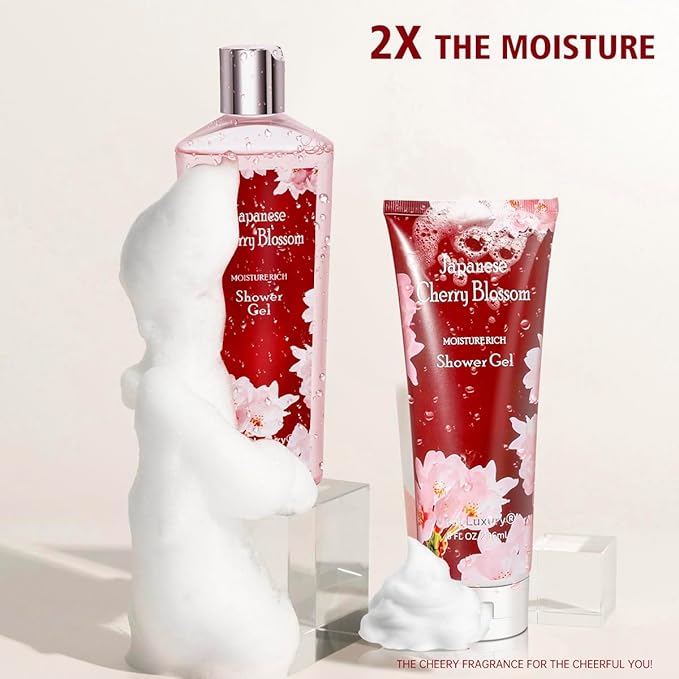 Japanese Cherry Blossom Shower Gel and Body Cream Set - Nourishing and Moisturizing Daily Skincare - 8 fl.oz / 236mL Each, Christmas Gifts for Her and Him (Japanese Cherry Blossom)-VivaGrace Women