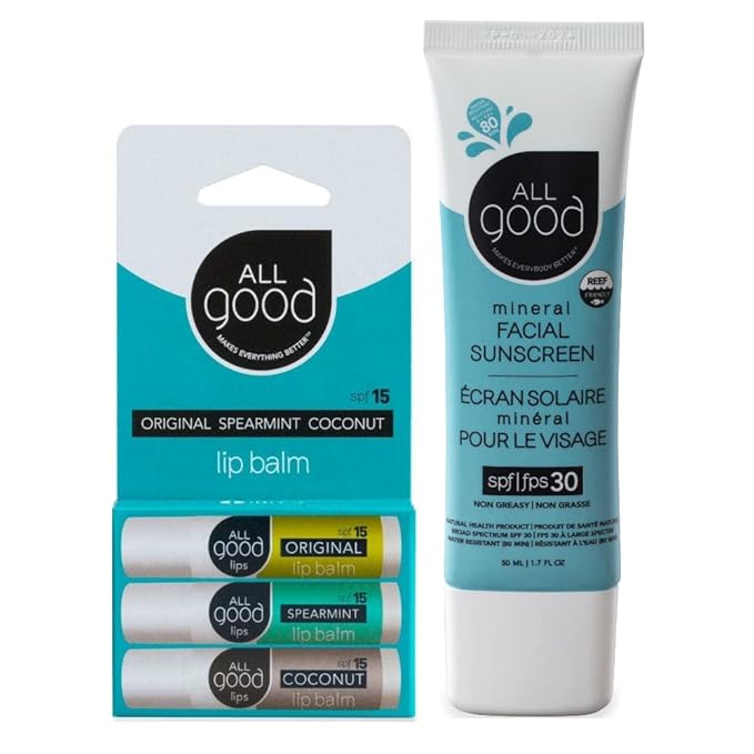 All Good SPF 15 Lip Balm & Facial Sunscreen Bundle - Calendula, Olive Oil, Beeswax, Vitamin E - Includes (1) SPF 15 Lip Balm 3-Pack, and (1) SPF 30 Facial Sunscreen-VivaGrace Women