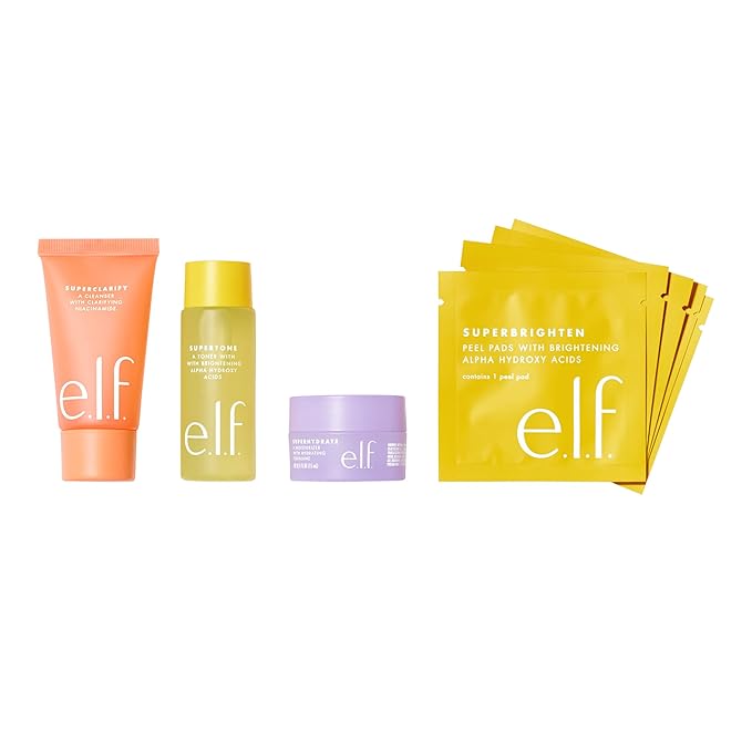 e.l.f. Skin Supers Mini Kit, Skincare Kit With A Toner, Cleanser, Moisturizer & Exfoliating Peel Pads, Brightens, Smooths & Hydrates Skin-VivaGrace Women