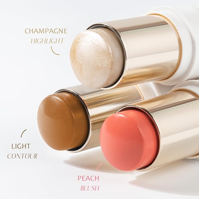 Trio Contour Sticks Set, Highlighter Stick & Bronzer Stick & Blush Stick for Cheek+Lip,Highlight and Contour to Create a Natural Dewy Makeup Look for Light| Set of 45g/1.6fl.oz-VivaGrace Women