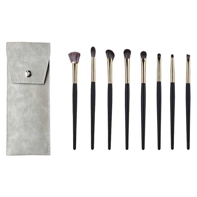Eyeshadow Makeup Brushes Set with Case 8 PCS Soft Synthetic Hairs Eye Makeup Brushes for Blending Eyebrow Eyeliner Eyeshadow （Black）-VivaGrace Women