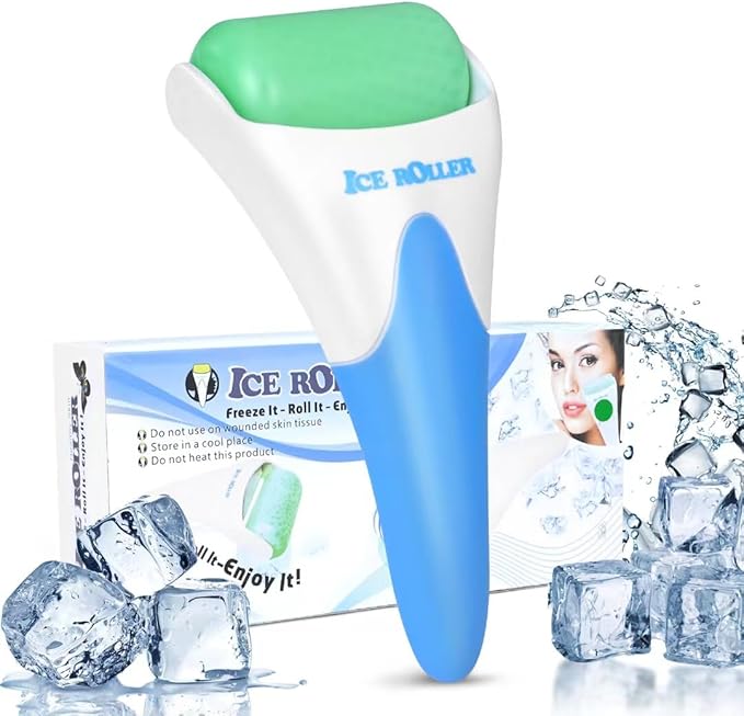 ONLYSKY BEAUTY Ice Roller Face Cooling Cold Roller for Body Eyes Face Skin Care Tools, Roller Cooling Roller for Women & Men（Blue Handle+Green Roller-VivaGrace Women
