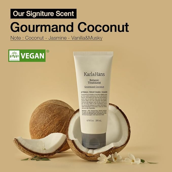 Karl&Hans Botanic Gourmand Coconut Conditioner Hair Treatment - Organic, Silicone-Free, Moisturizing with Ceramide, Coconut Oil & Natural Extracts for All, Dry, Damaged, Frizzy Hair, 6.76 fl oz-VivaGrace Women