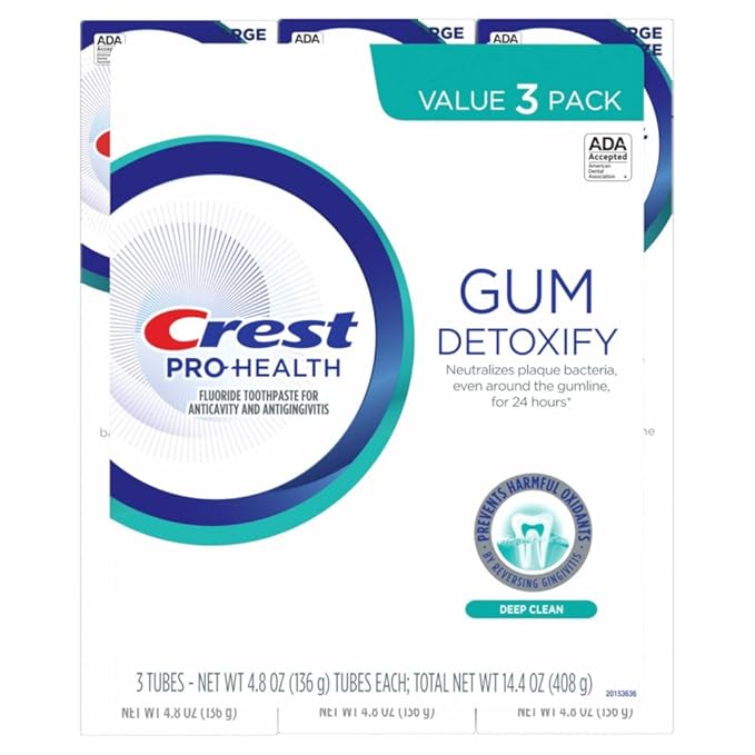 Crest Pro-Health Gum Detoxify Deep Clean Toothpaste 4.8 oz Pack of 3 - Anticavity, Antibacterial Flouride Toothpaste, Clinically Proven, Gum and Enamel Protection, Plaque Control-VivaGrace Women