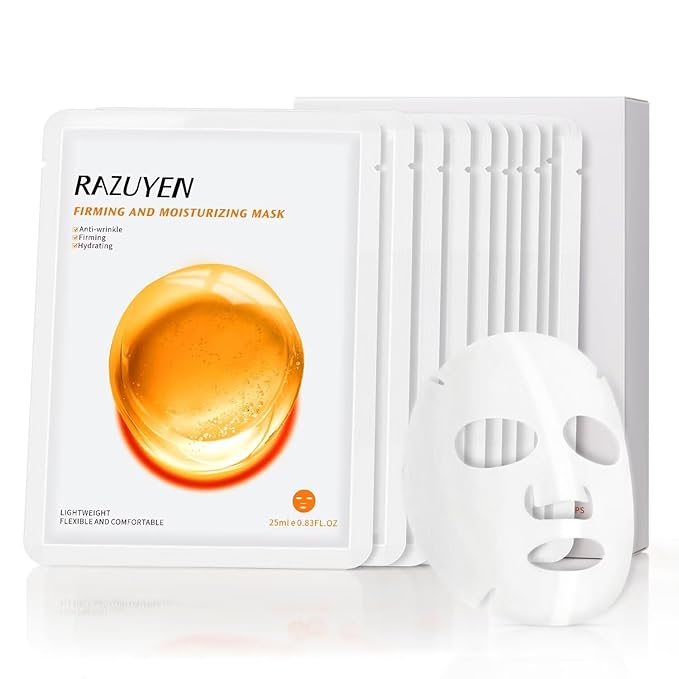 Firming and Moisturizing Sheet Face Masks ((Pack of 10)) with Hyaluronic Acid and Peptides, Reduce Fine Lines and Wrinkles, Hydrating & Anti-Aging Spa Face Mask, Facial Skin Care-VivaGrace Women