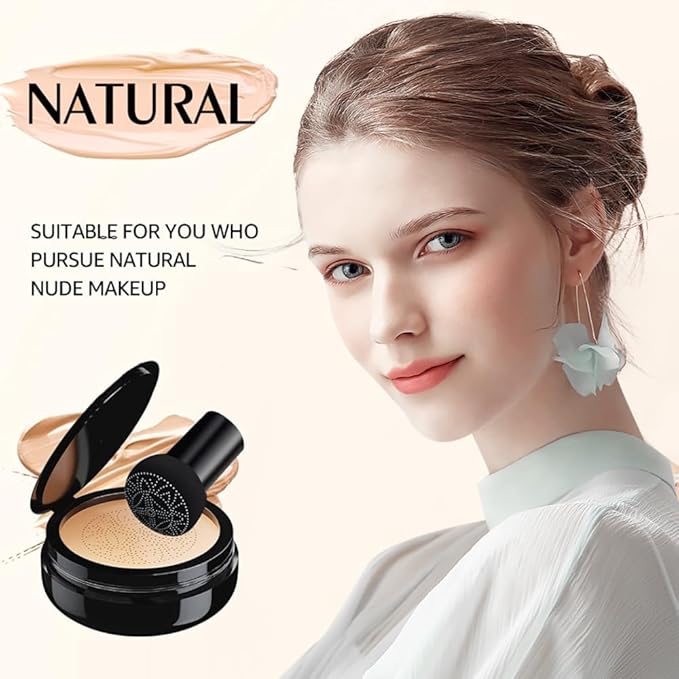 Beauty Glazed Mushroom Head Air Cushion CC Cream Foundation Cover Concealer Makeup Moisturizing Brightening Pigment Liquid Foundation, Even Skin Tone Makeup Base BB # 02 Naturel-VivaGrace Women